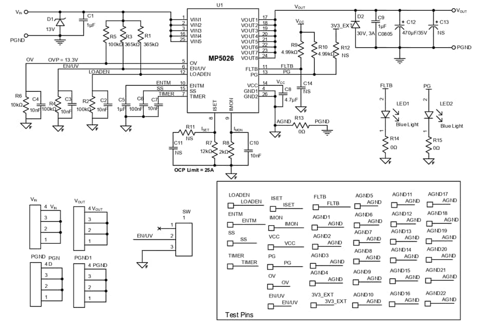 Schematic - Monolithic Power Systems (MPS) EV5026-V-00A Intelli-Fuse Solution Eval Board